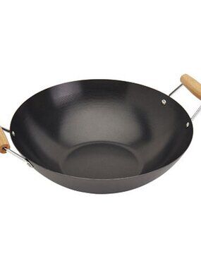 Infuse 14" Open Wok with Bamboo Side Handle: Carbon Steel Nonstick